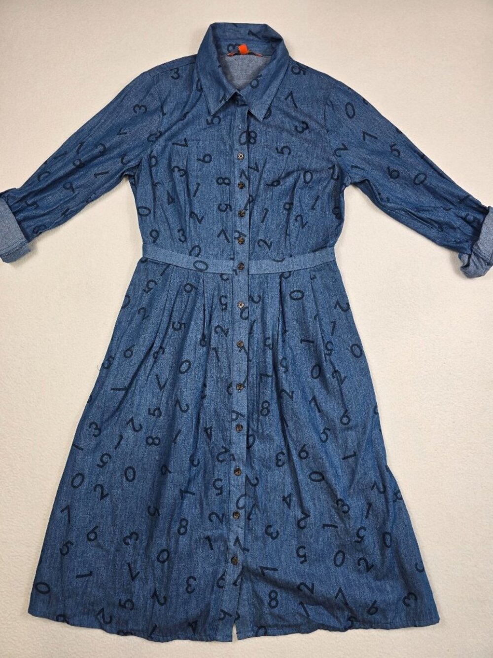 Modcloth Broadcast Coordinator 4 Chambray Numbers Print Button Down Shirt Dress